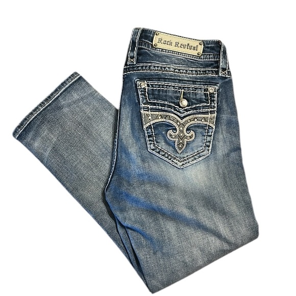 Rock Revival Andrina Mid Rise Curvy Capri Denim Jeans Women 29 (Waist 33) - Picture 3 of 17